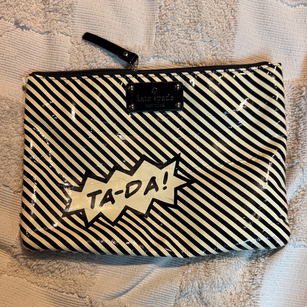Kate Spade Black and Cream Striped Clutch